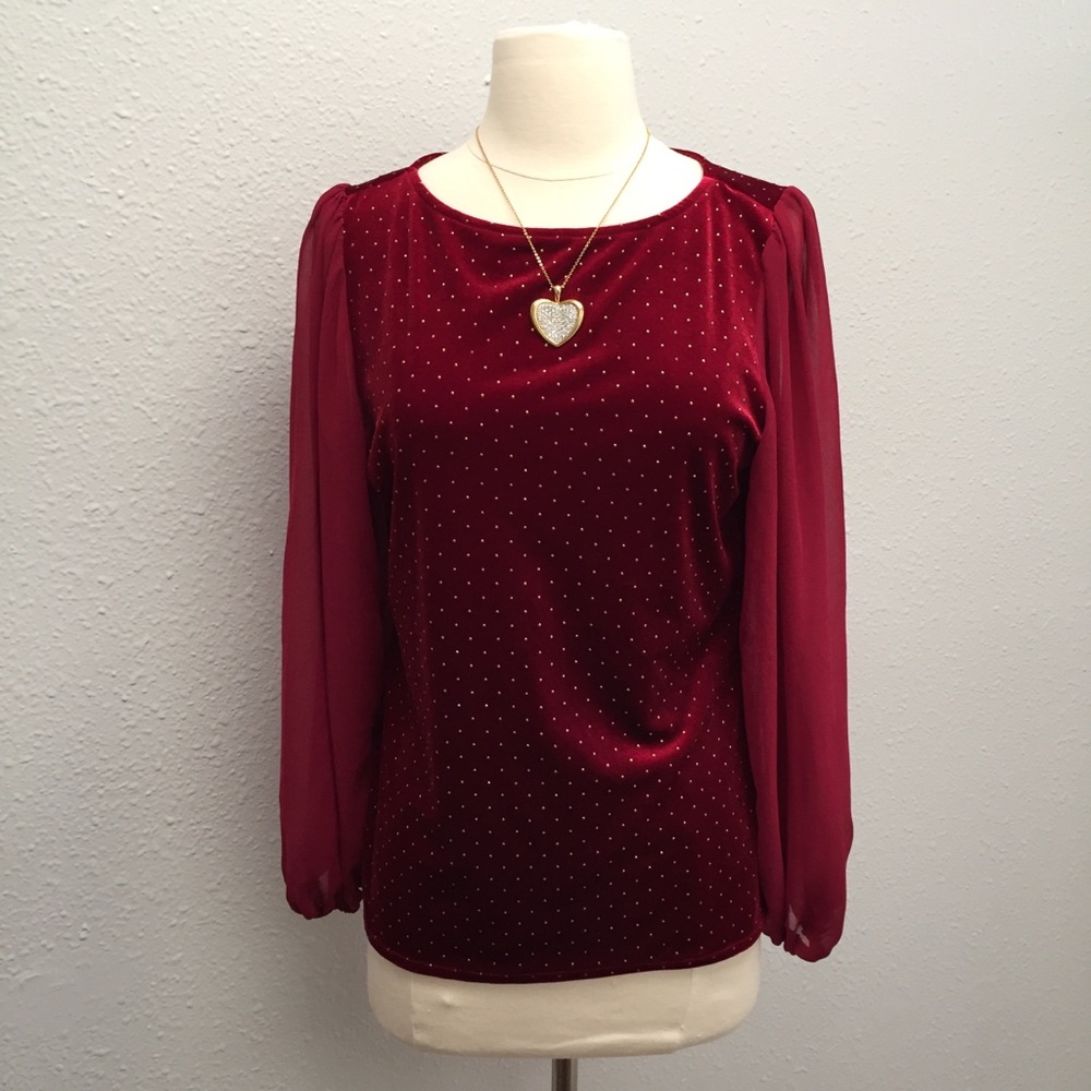 Vince Camuto Cabernet Gold Embellished Top